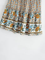 Women Floral Bohemian Outfits Strap Crop Tops Drawstring Mini Skirts Summer 2 Pcs