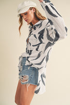 Aemi + Co Cotton Shirt High-Low White Printed Button Up Long Sleeve Top 30017264-c7c0-451e-b8ef-73703c50a3b9-Max Trendsi