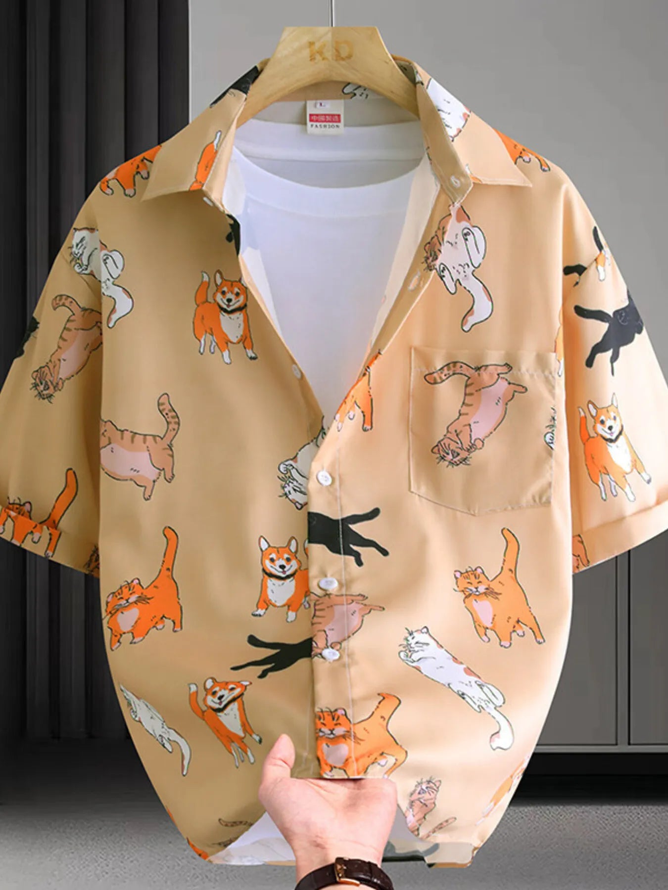 Men's Shirt Hawaiian Colorful Print Short Sleeve Button Up Top Tan 30039cd89b864652aad6c2d448cdb636-Max-Origin Trendsi