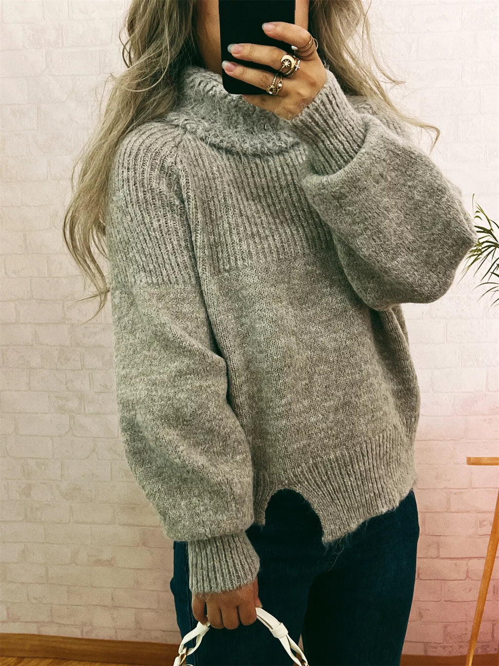 Women's Sweater Ribbed Knit Turtleneck Long Sleeve Pullover 30110c3b405c4da6a9260f4475cbb387-Max-Origin Trendsi