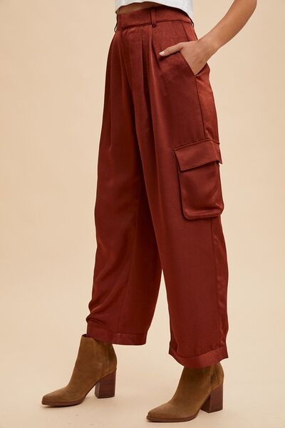 Annie Wear Cargo Satin Pants Burgundy Wide Leg Pocketed 30332339-c82c-4213-8a2d-4ea553256cc4-Min Trendsi