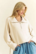 Davi & Dani Drawstring Hem Half-Zip Raglan Sleeve Sweatshirt