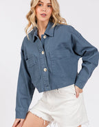 Bytos USA Denim Jacket French Blue Cropped Women Cotton with Patch Pockets French Blue 3055515e-8471-4407-a3c0-d3b1dc73cc9e-Max Trendsi