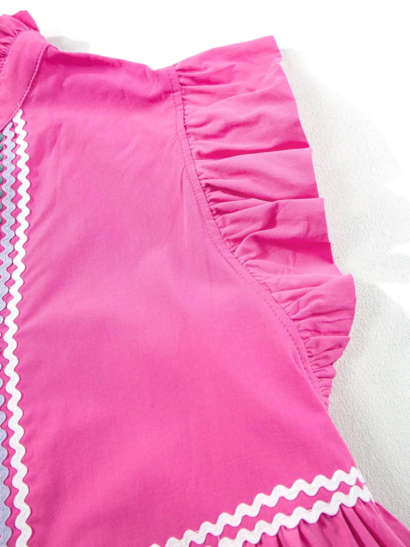 Ric Rac Mini Dress Ruffled Hot Pink Colorblock Flutter Sleeve Tiered Dress 305a9973-36e0-46e8-a61d-e5cc33f79d6b-Max-Origin Trendsi