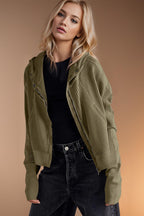 Double Take Hooded Jacket Waffle-Knit Zip Up Long Sleeve 305ddfba-2b14-4c2d-8b2b-48442e036f95-Max Trendsi