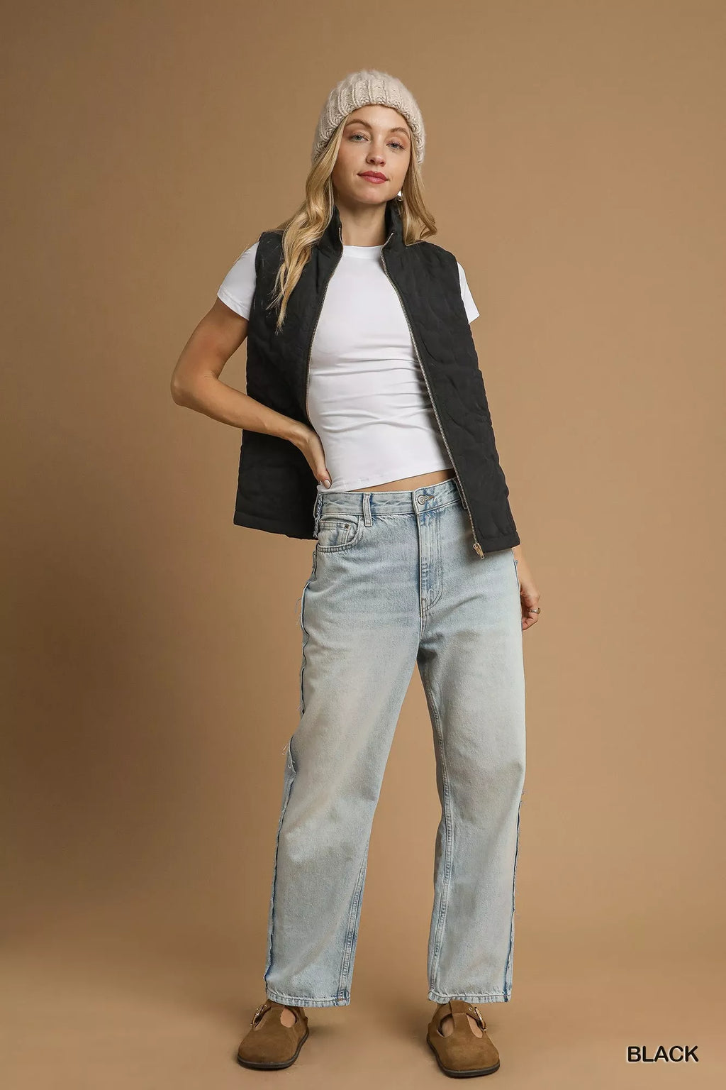 Umgee Quilted Vest Floral Zip Up with Pockets 305f8d0f-572f-4aa5-8643-ddd39307e825-Max-Origin Trendsi