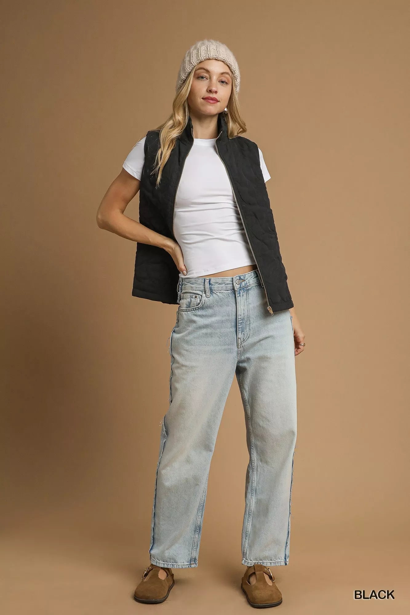 Umgee Quilted Vest Floral Zip Up with Pockets 305f8d0f-572f-4aa5-8643-ddd39307e825-Max-Origin Trendsi