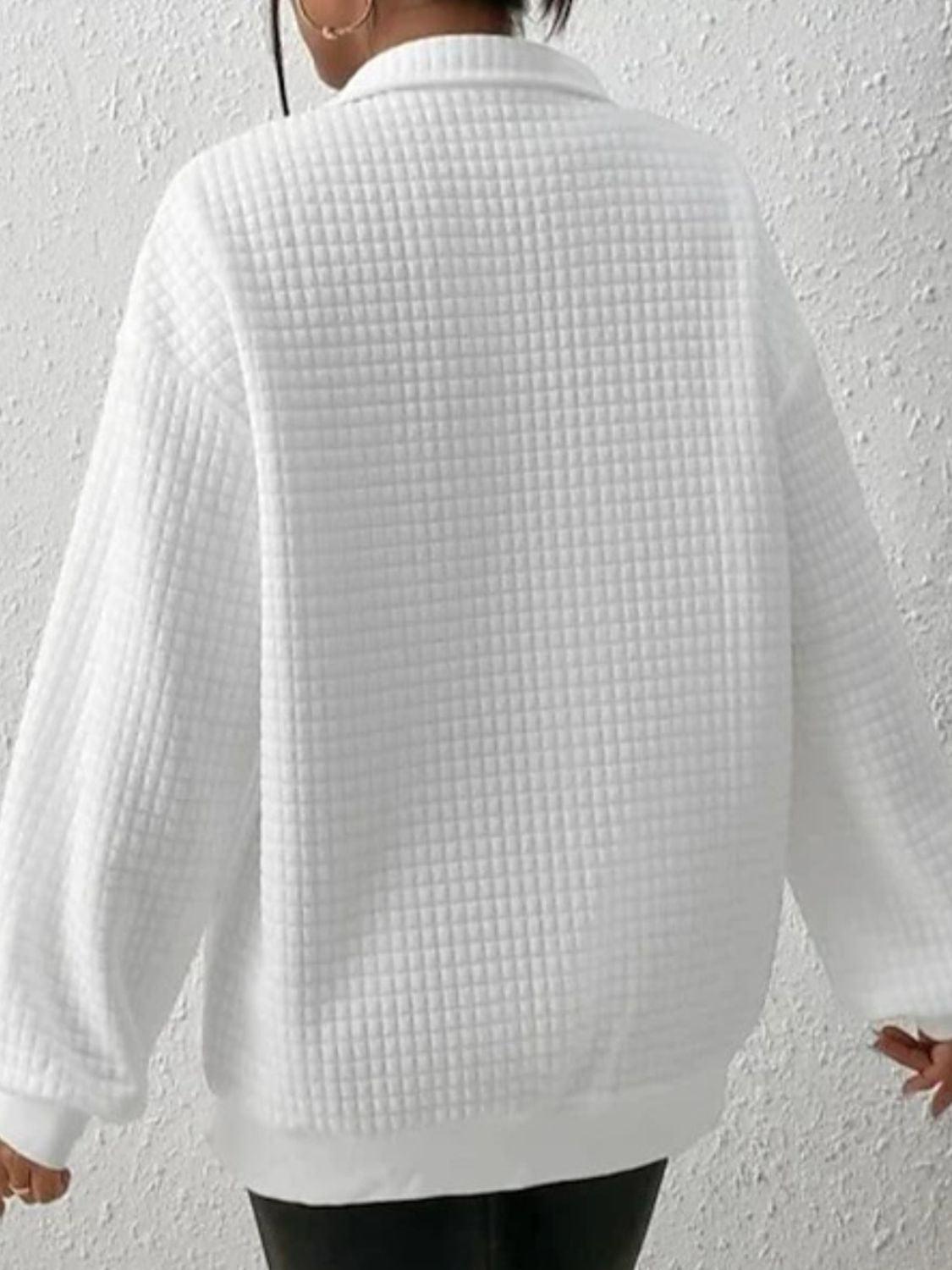 Sweatshirt White Textured Collared Neck Long Sleeve 307f6e13-58f0-4224-902f-7d1d085bd30c-Max Trendsi