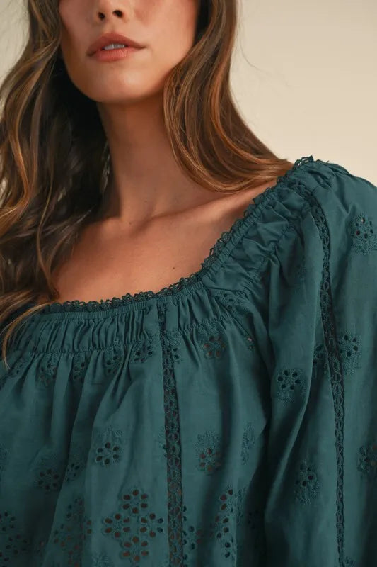 MABLE Outfit Set Embroidered Lace Teal Green Scalloped Long Sleeve Top and Short 3081e6f5fef14a49afbc9e9aa541415b-Max-Origin Trendsi