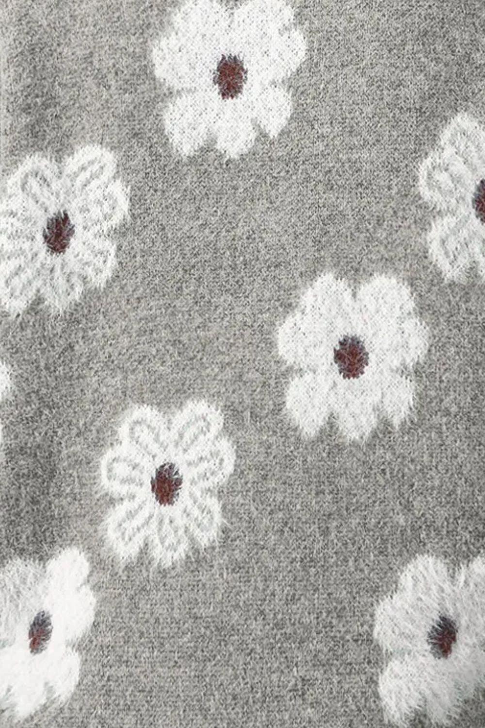 Sweater Flower Turtleneck Half Zip Long Sleeve Knitwear 30867390-e1b5-4841-bb32-1da13a138e50-Max Trendsi