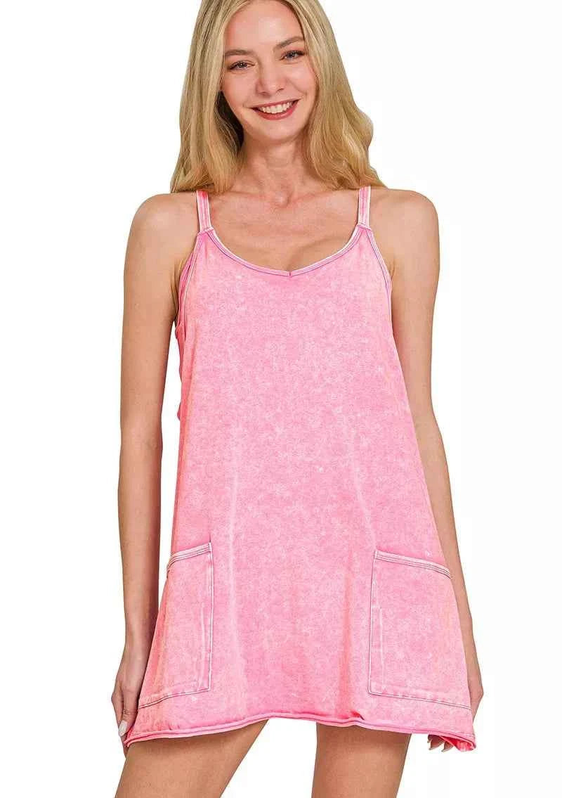 Zenana Mini Dress Candy Pink Acid Washed With Built-in Romper Liner CANDY PINK 308b93e9d14d4b53a86633839aa4f788-Max-Origin Trendsi