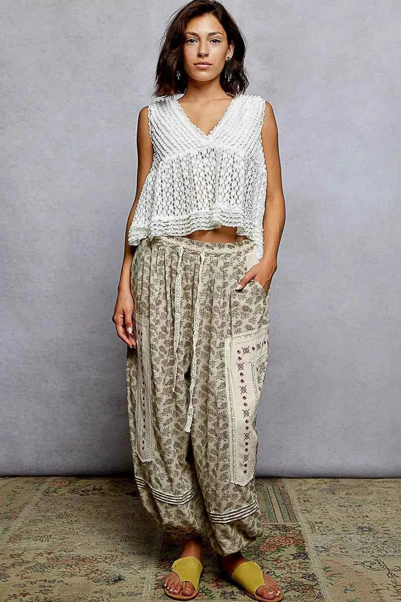 POL Blouse Textured Lace Cropped Tank Ivory Ruffled with Trim Detail Top 308dae61-be25-4f77-b3af-6f0c0e5ae14f-Max-Origin Trendsi