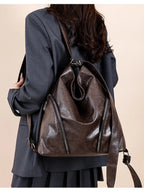Women's Casual Tote Handbags Pu Leather Zipper Outer Pockets Backpack Crossbody