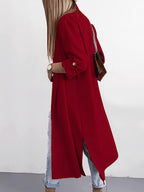 Trench Coat Slit Open Front Roll-Tab Sleeve Outwear 30c3a3c2-9221-472f-b337-adfb01b244e0-Max Trendsi
