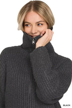 Zenana Womens Sweater Cardigan Black High Neck Full Zip Top 30c7a19c807e4ca7b6df45a3982d0219-Max-Origin Trendsi