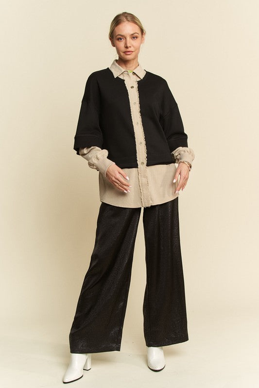 Davi & Dani USA Shirt Faux Layered French Terry Black Contrast Ribbed Top 30cd8c80-dd1c-4541-992d-f08d75d037f0-Max Trendsi