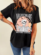Halloween Skull Women's T-shirt Black Checkerboard Graphic Round Neck Tee 30d32c166f344d71b34f55cd4cf96266-Max-Origin Trendsi