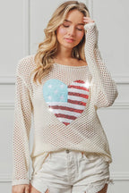 BiBi Knit Top Sequin American Flag Heart Up Embroidered Long Sleeve 30e175dde8c8479286bd62010a36adf1-Max-Origin Trendsi
