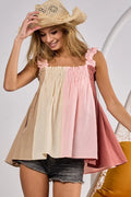 BiBi Babydoll Top Ruffle Frill Shoulder Strap Pink Color Block Bodice TAUPE PINK MARSALA 30e52f9778d84ce3823b2e1a6f1f6f5f-Max-Origin Trendsi