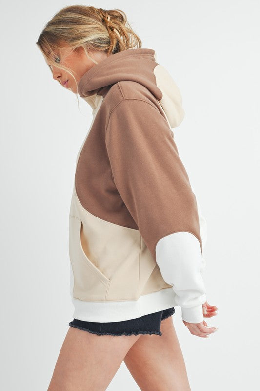 Aemi + Co Hoodie Sand Color Block with Kangaroo Pocket Long Sleeve 30fe5c27-65c9-4be5-a0c8-3098e3eb7fc9-Max Trendsi