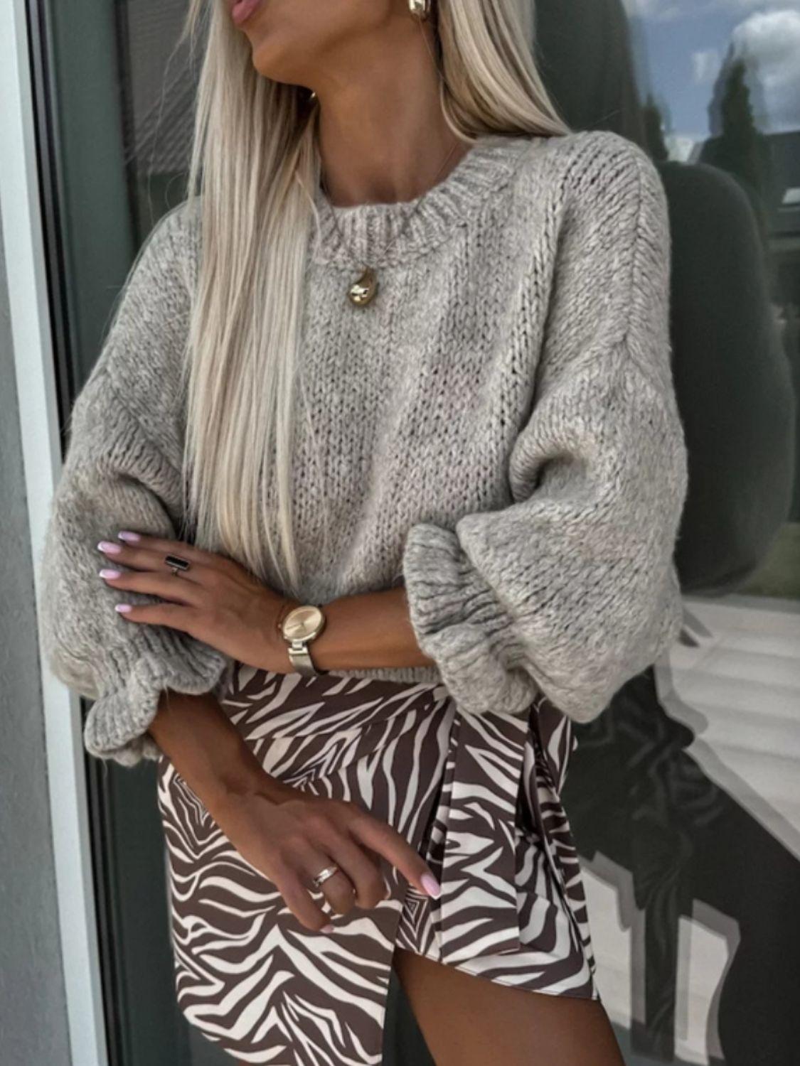 Sweater Round Neck Long Sleeve Soft Warm Solid Knitwear Mocha 310f94c2-6ca8-43a2-bc82-00bee261bd00-Max Trendsi