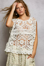 POL Crochet Tank Ivory Floral Openwork Round Neck Lace Top 311038c0-501d-419f-b9cd-96cecc4fc50a-Max-Origin Trendsi