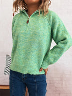 Women's Sweater Quarter Zip Hooded Ribbed Hem Long Sleeve Knitwear 3134641807184cafad62b0acebb423c4-Max-Origin Trendsi