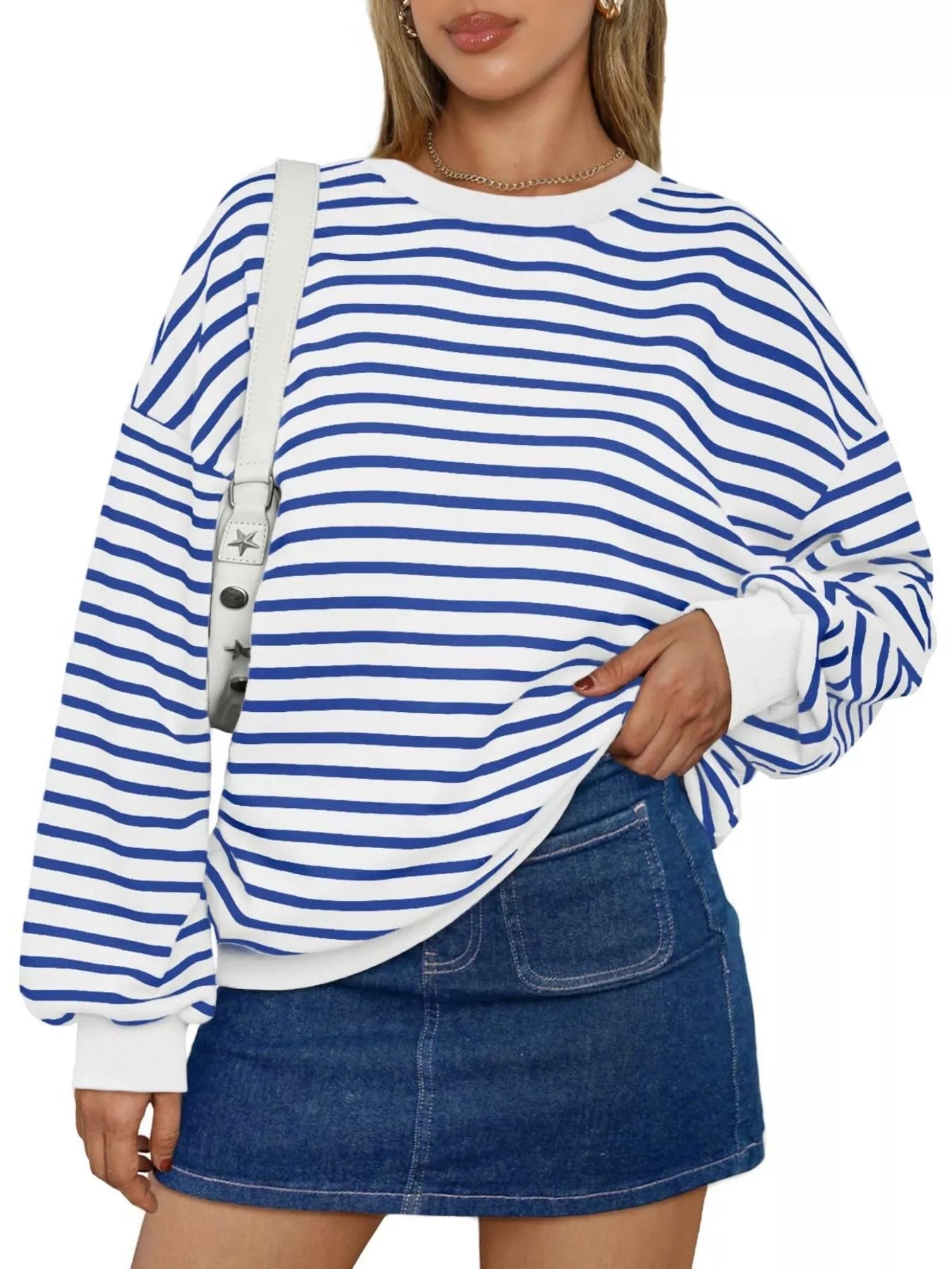 Women's Sweatshirt Striped Round Neck Oversized Casual Pullover 3135758ab58c4d0784ccd963b28f4f51-Max-Origin Trendsi