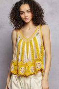 POL Tank Top Openwork Knit Yellow Multi Stripe Pattern Flowy with Scalloped Edge YELLOW MULTI One Size 313bf32b-f1e1-4083-8849-2e313113407c-Max-Origin Trendsi