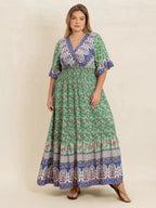 Plus Size Floral Print Maxi Dress with Smocked Waist