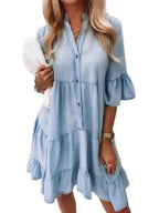 Ruffled Sleeve Mini Dress with Front Buttons