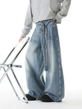 Men's Full-Length Washed Wide-Leg Jeans with Belt, Plus Sizes Available