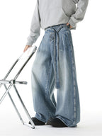Men's Full-Length Washed Wide-Leg Jeans with Belt, Plus Sizes Available