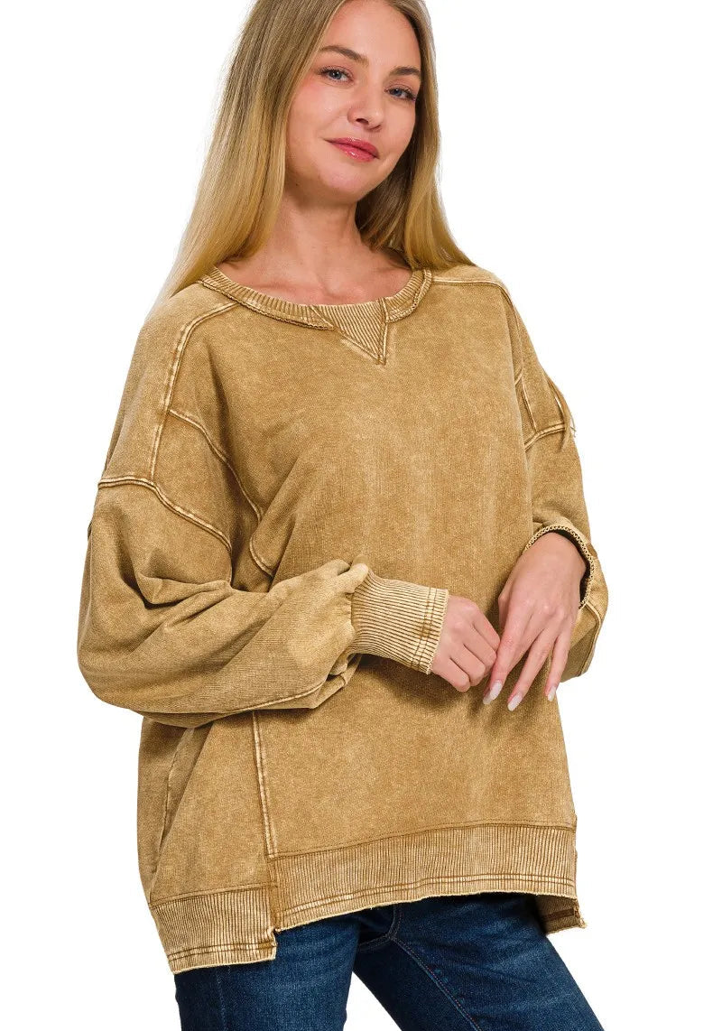 Zenana French Terry Acid Wash Pullover