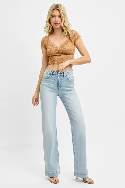 RISEN Straight Jeans High Rise Light Blue Washed Basic Style 3174e750ba954b93ab1d245bb8c5e042-Max-Origin Trendsi