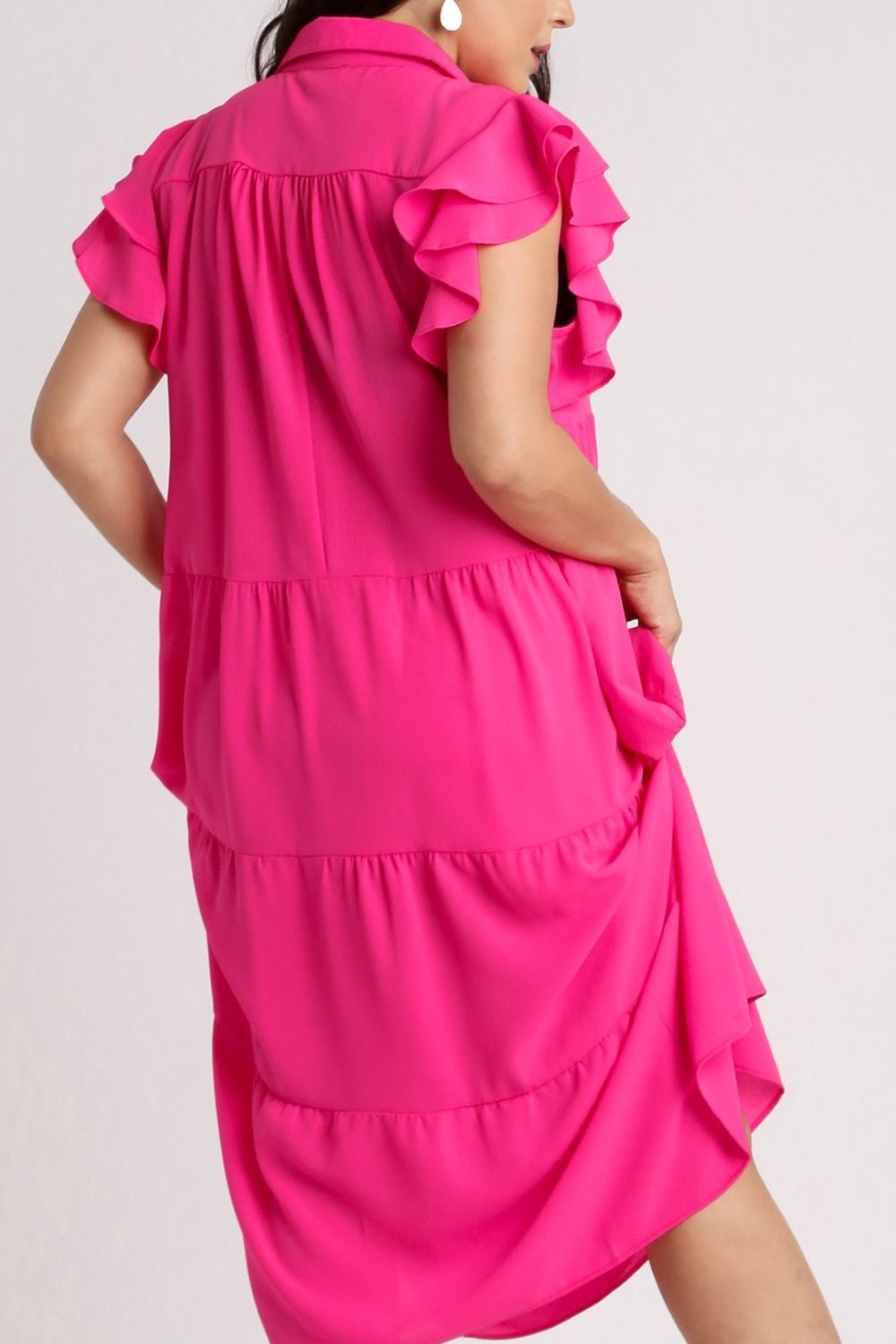Umgee Ruffle Midi Dress Hot Pink Short Cap Sleeve Johnny Collar 317a5e31-a63a-416a-80f0-bd17299291c8-Max Trendsi