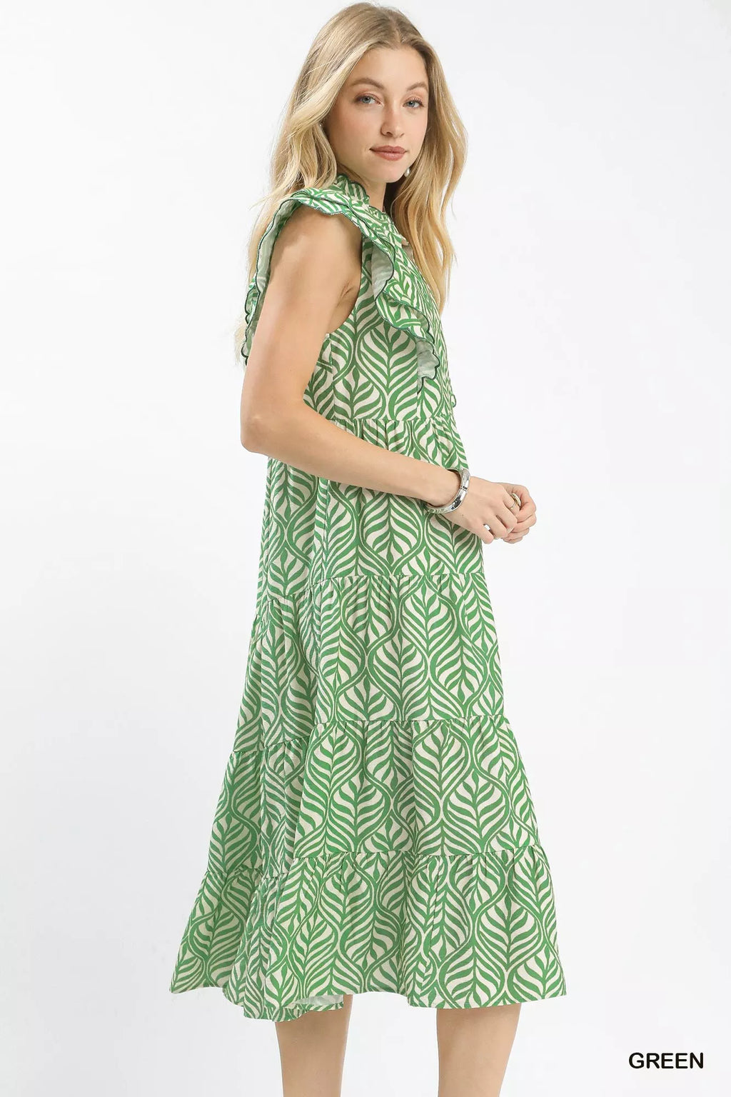 Umgee Leaf Print Tiered Midi Dress with Ruffle Detail 318e3882-bfe1-4050-817e-3095a85816a1-Max-Origin Trendsi