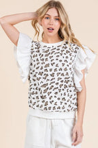 Lime 'N' Chili Top Ribbed Leopard Print Ruffle Detail Sleeveless White Blouse 31937a61d8cf4aed98c2cee1876279af-Max-Origin Trendsi