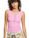 POL Colorful Button Round Neck Ribbed Tank