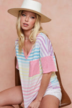 BiBi Cotton T-shirt Rainbow Stripe Printed Triblend Knit Short Sleeve Top 31bc91a308034ebeabf13e60e7d552fe-Max-Origin Trendsi