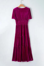 Maxi Dress Tiered Notched Short Sleeve Dress with Pockets 31bcd8d8-f82a-4f8c-95cd-9f7c423fdbe7-Max Trendsi