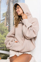 BiBi Womens Fleece Hoodie Taupe Stitch Detailed Elastic Hem Half Zip Top 31c0d45c-922b-4a19-b097-8f429c9822d2-Max-Origin Trendsi