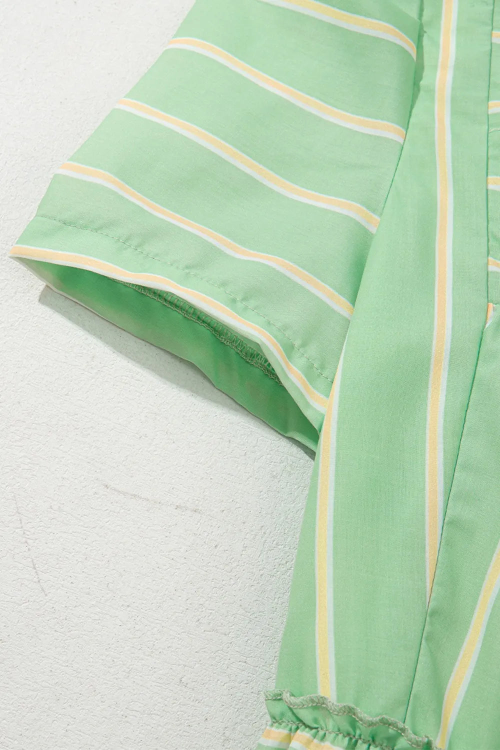 Ruffle Dress Stripe V Neck Green Short Sleeve Frilled Detail 31c79e0e-0396-4ad3-baf7-6704986f45b0-Max-Origin Trendsi