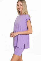 Zenana Tracksuit Set Lavender Brushed Dty Microfiber Top & Biker Shorts 31e860cf-aae8-4de6-a240-815c84544c42-Max-Origin Trendsi