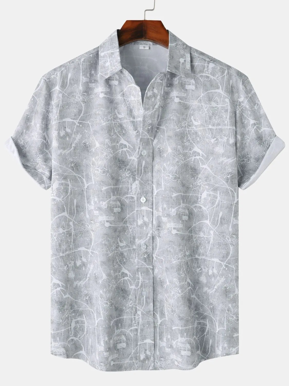 Men's Shirt Abstract Printed Lightweight Short Sleeve Casual Short Sleeve Top Grey 31f8524b-4ae5-4812-94f3-82ccf9b31b0c-Max-Origin Trendsi