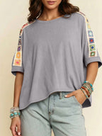 Loose Fit T-Shirt with Square Crochet Detail