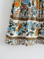 Women Floral Bohemian Outfits Strap Crop Tops Drawstring Mini Skirts Summer 2 Pcs