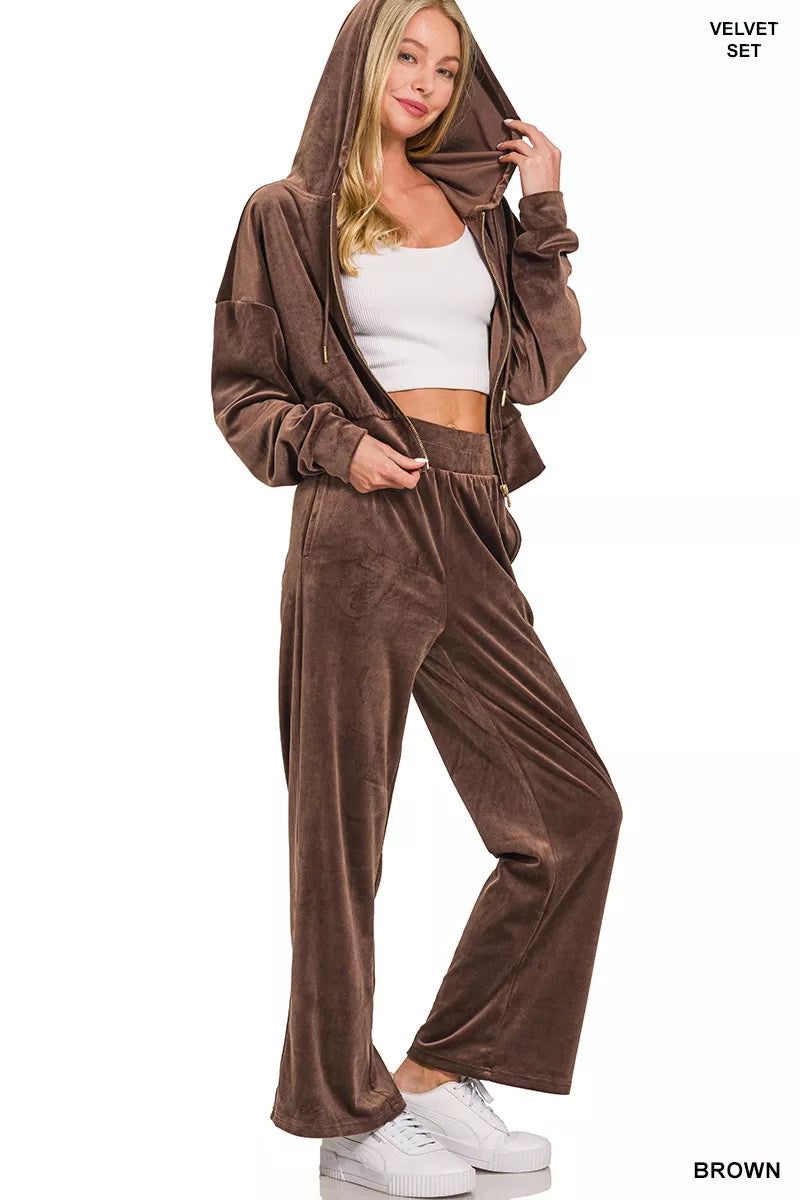 Zenana Womens Outfit Set Velvet Brown Zip Up Hoodie and Pants 3213f7f4-0d5d-4a52-8be8-d26798847da7-Max-Origin Trendsi