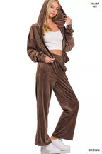 Zenana Womens Outfit Set Velvet Brown Zip Up Hoodie and Pants 3213f7f4-0d5d-4a52-8be8-d26798847da7-Max-Origin Trendsi