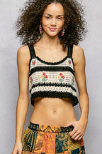 POL Crochet Cami Floral Embroidered Cropped with Scalloped Hem Black Multi 32194a36-5b50-41b9-a835-e8ab2c865b6c-Max-Origin Trendsi